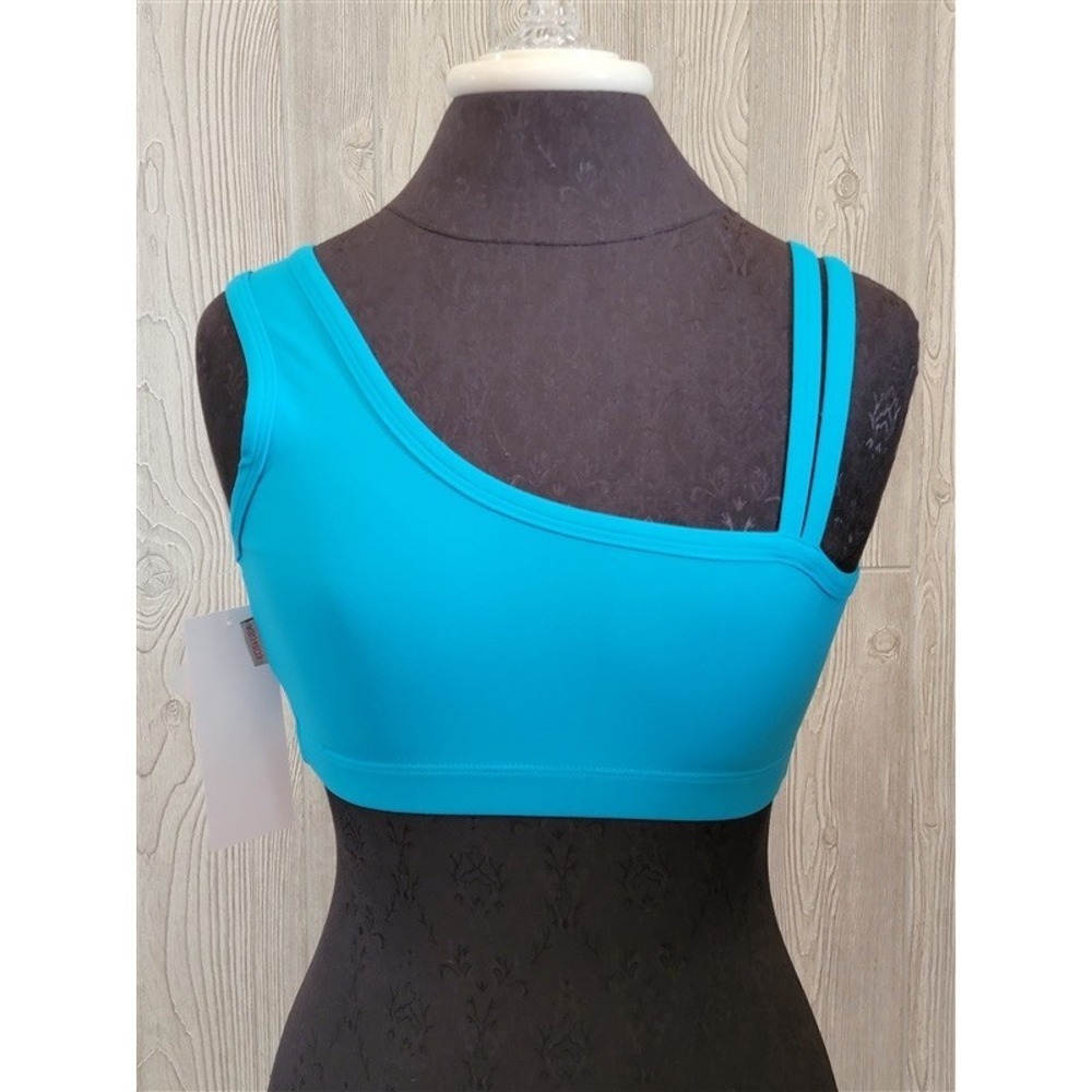 NWT Kos USA M One Shoulder Medium Impact Yoga Dance Sports Bra 7348 Blue 96711